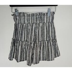 Vanilla Star Junior's Gray White Striped Linen Blend Wide Leg Shorts XS NWOT